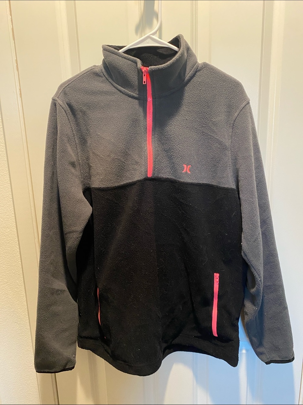 Hurley Quarter-Zip Fleece Jacket - Gray/Black with Pink Trim